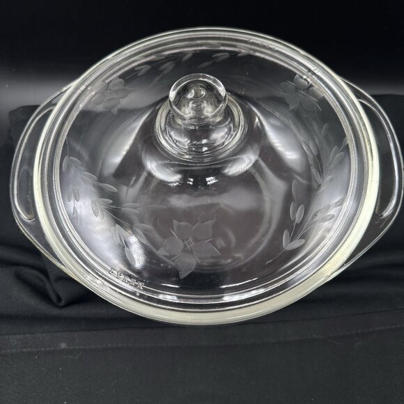 Vtg Pyrex Clear Glass Casserole w/ Etched Floral Lid 023 1.5 QT 623-C 1950s-60s - Picture 2 of 16